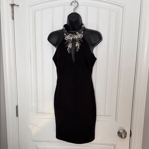 Elegant Black Halter Dress with Embellishments size XS